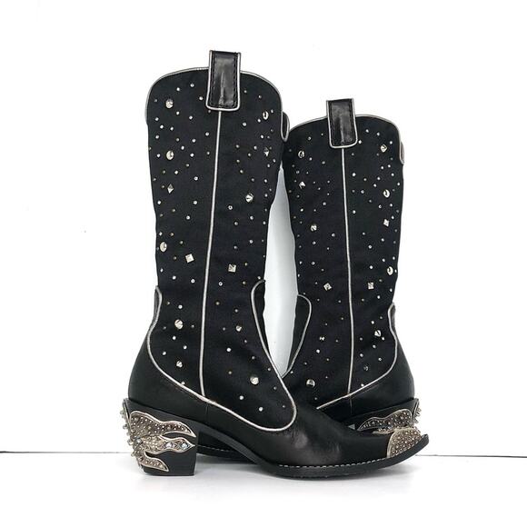 Giuseppe Zanotti Crystals Studded Pull On Western Cowgirl Heeled Boots 37.5 - Picture 3 of 9